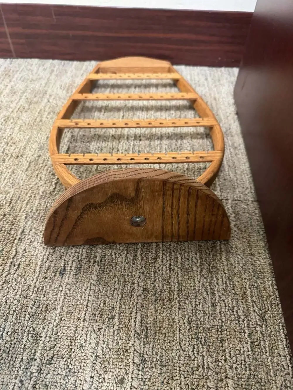Vintage Oak Teardrop harp Shaped Wooden Earring Jewelry Display Stand